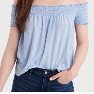 Off the should stripped ruffle sleeve top